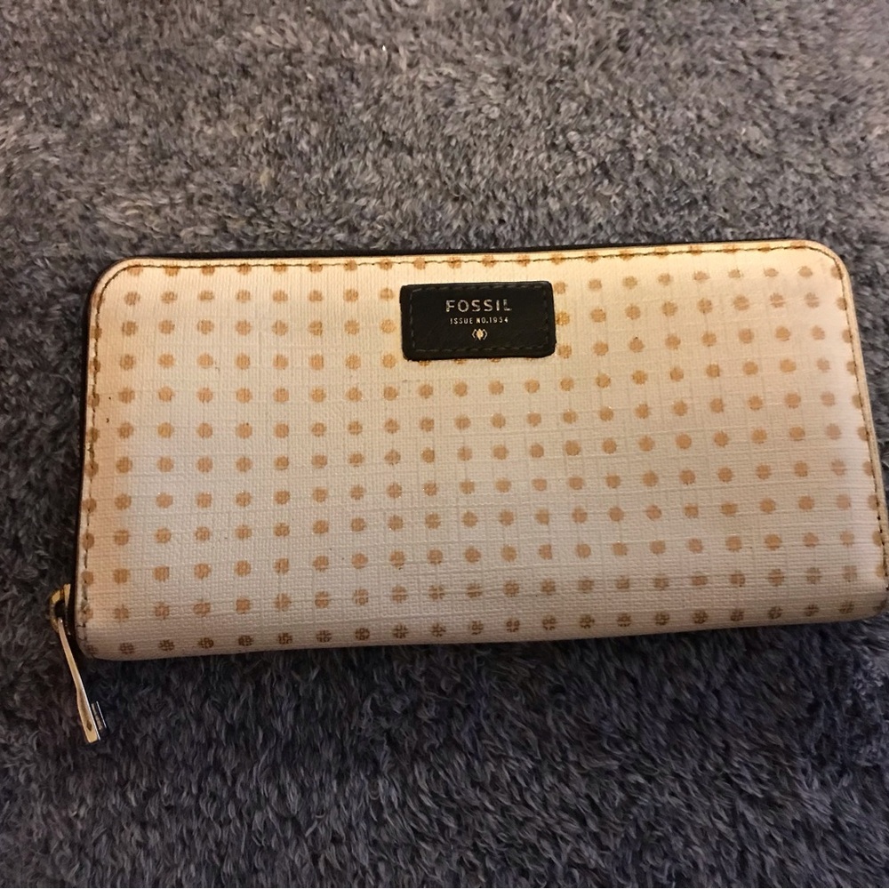Fossil Polka Dot Cream and Tan Wallet